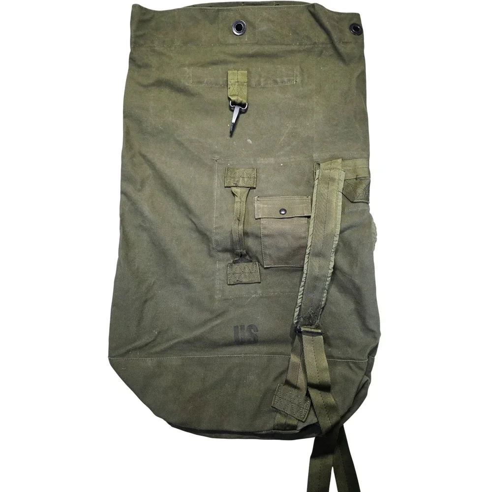 Vintage US Military Olive Drab Canvas Duffle Sea Bag Backpack Large 36x22